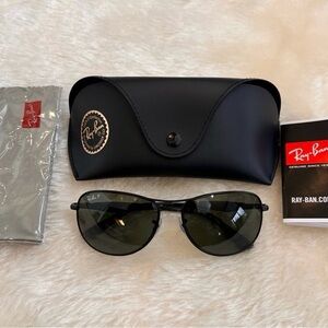 Ray-Ban Men’s Black Sunglasses with Dark Green Lenses and Case